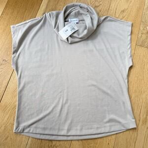 Evereve Gia Cowl Neck Top NWT Small Taupe Drape Short Sleeve Soft Minimalist